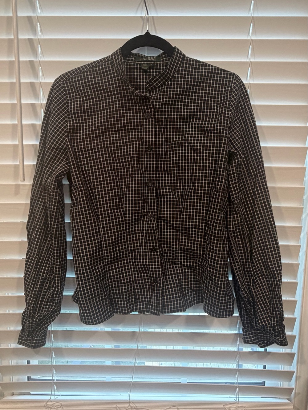 Lauren Ralph Lauren M black and White Check Balloon Sleeve Top Shirt